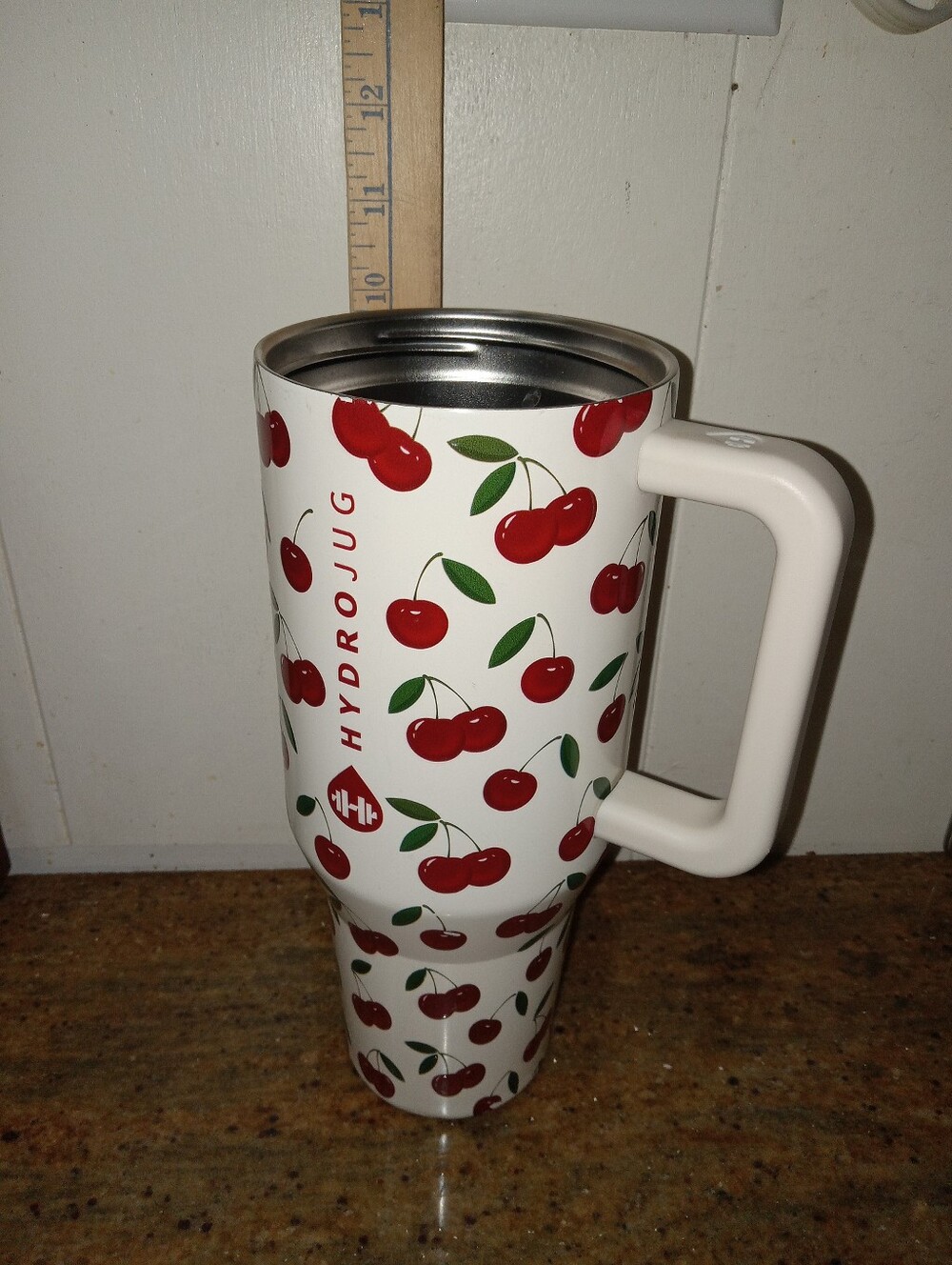 HydroJug White Tumbler with Red Cherry Pattern Traveler 40oz No Lid - Picture 2 of 8
